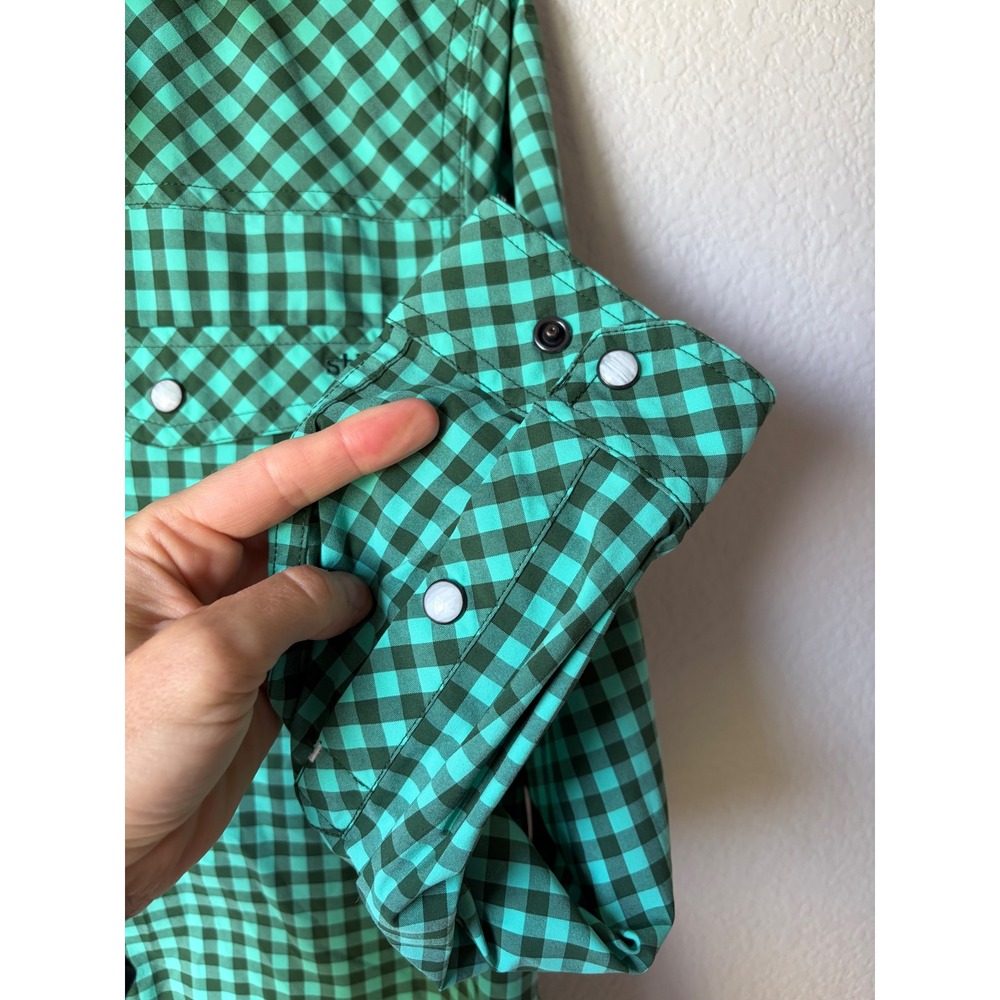 Stio Eddy Shirt Green Gingham Pearl Snap Long Sleeve Button Down - Picture 6 of 7